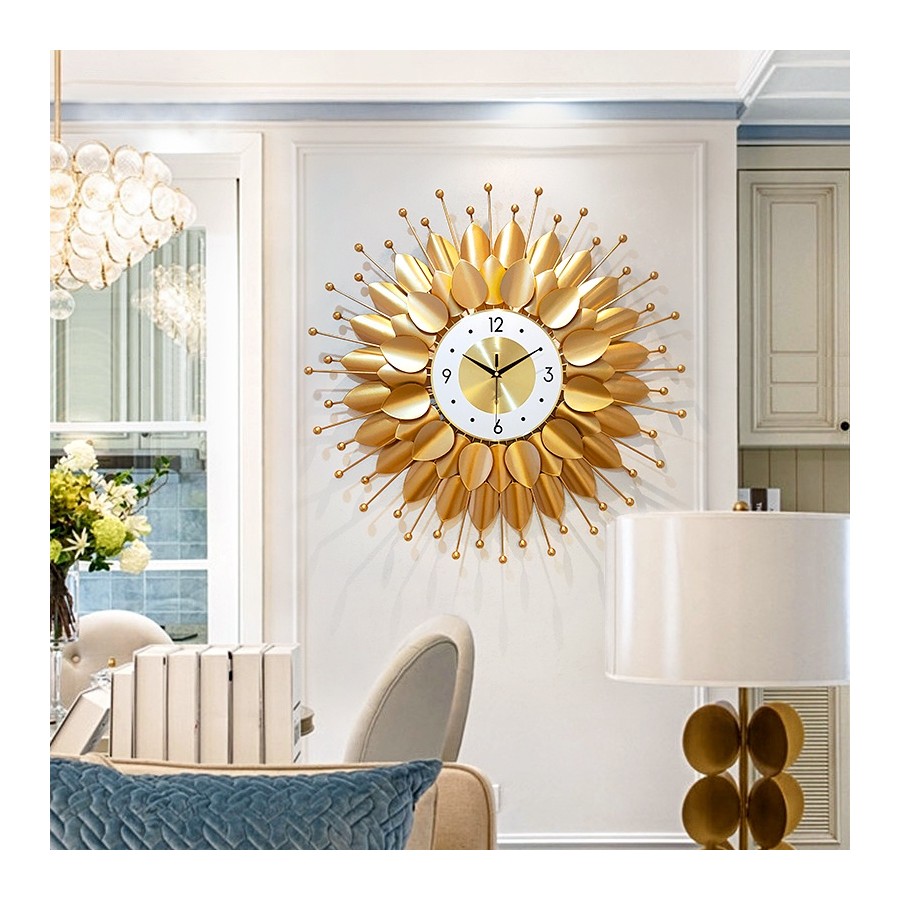 Golden Petal Sunburst Wall Clock