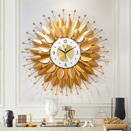 Golden Petal Sunburst Wall Clock