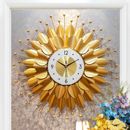 Golden Petal Sunburst Wall Clock