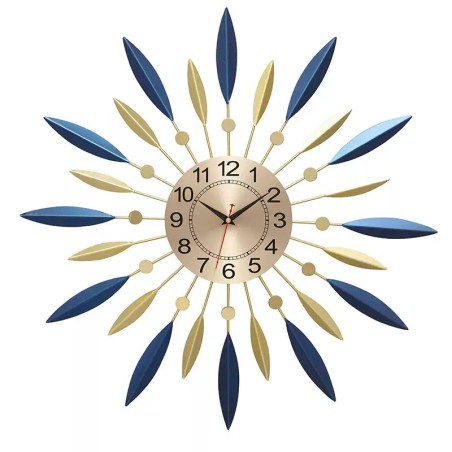 Blue and Gold Leaf Sunburst Wall Clock