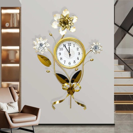 Elegant Metal Flower Bouquet Wall Clock