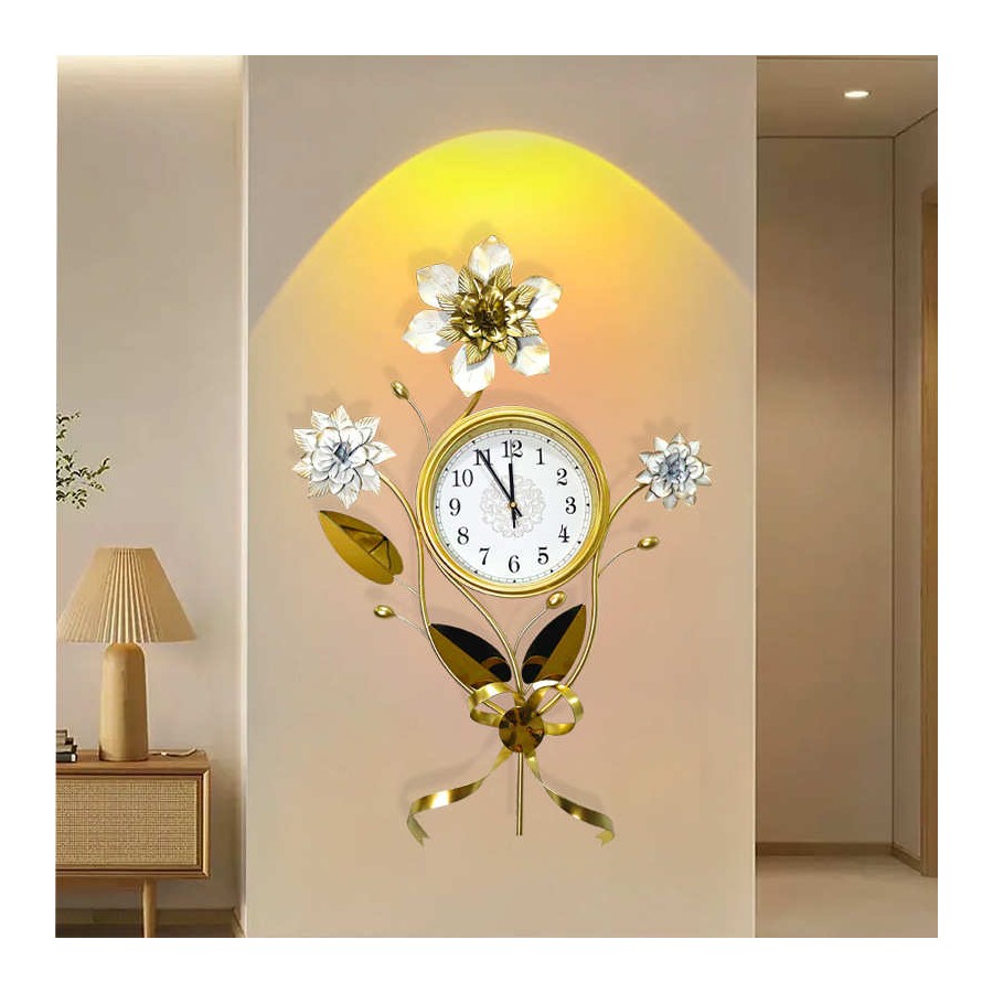 Elegant Metal Flower Bouquet Wall Clock