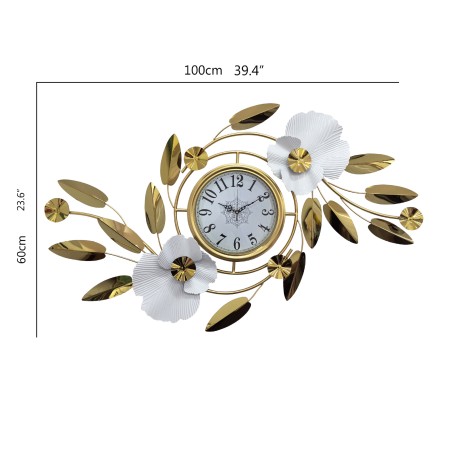 Metal wall clock with gold floral decoration