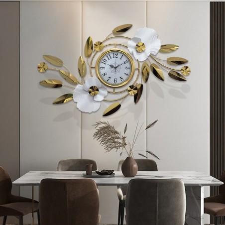 Metal wall clock with gold floral decoration