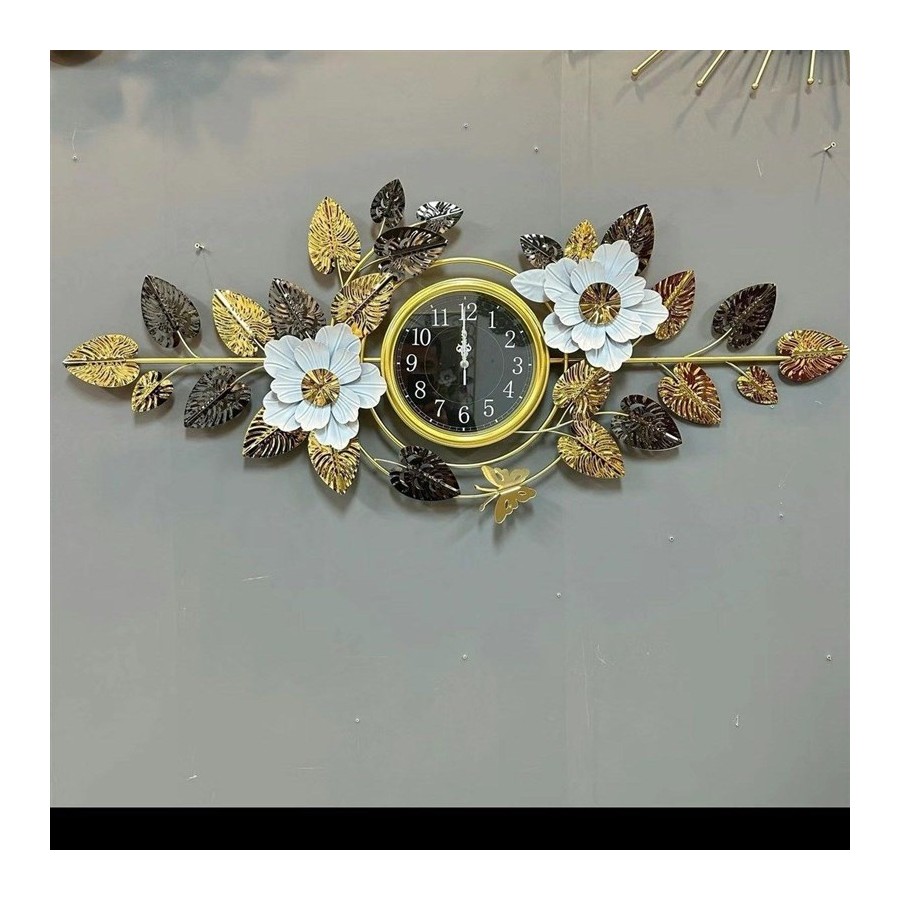 Elegant Large Floral Metal Wall Clock