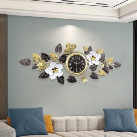 Elegant Large Floral Metal Wall Clock