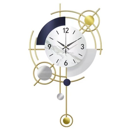 Modern geometric wall clock with gold trim