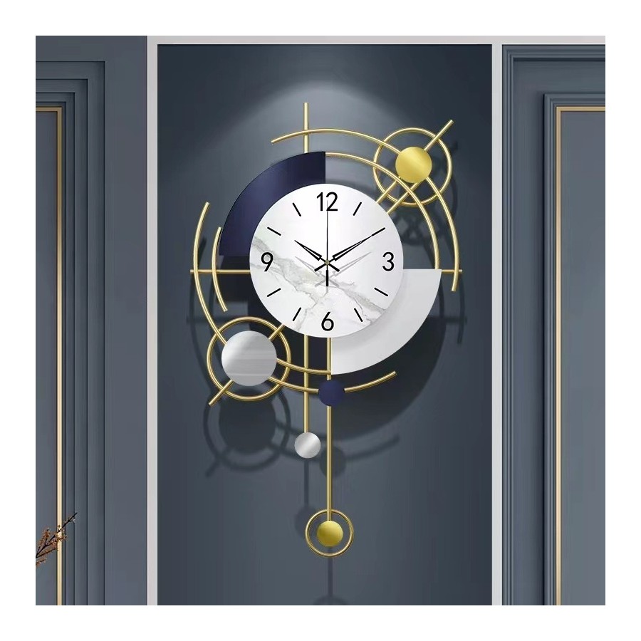 Modern geometric wall clock with gold trim