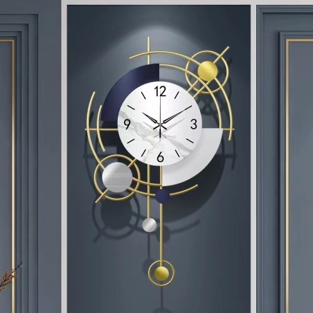 Modern geometric wall clock with gold trim