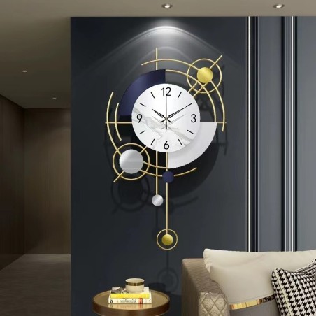 Modern geometric wall clock with gold trim