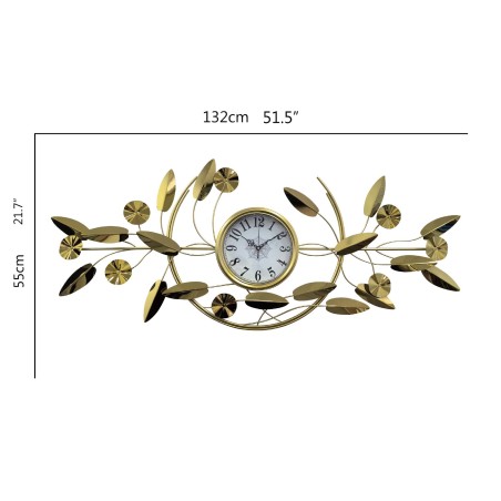 Golden floral wall clock with leaf decoration